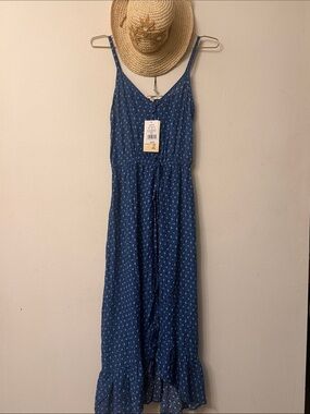 Rewind Navy Blue Printed Maxi Dress with Ruffle Hem 325